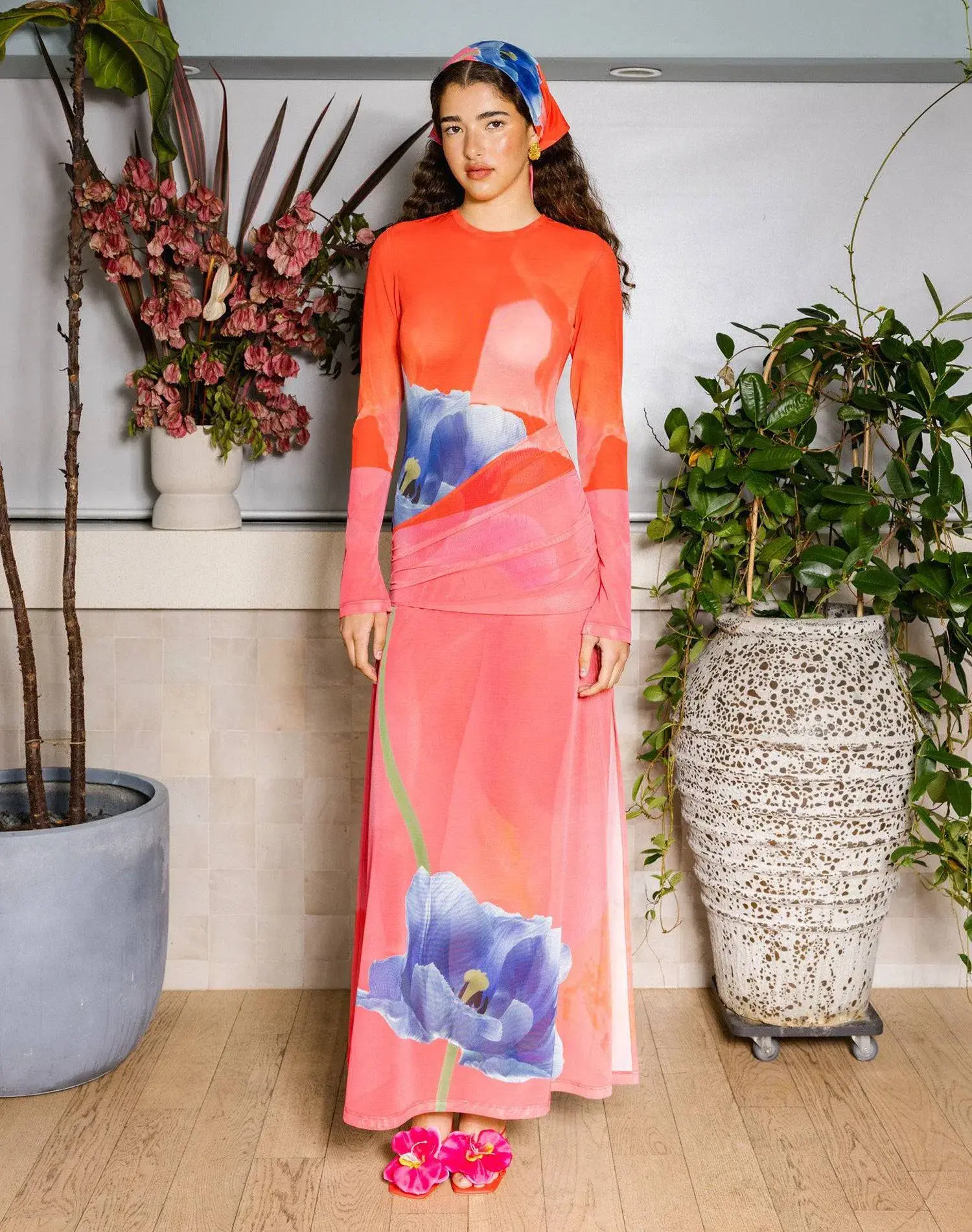 With Harper Lu Panel Maxi Dress Mesh Contrast Poppy Size M / AU 10 - Image 1