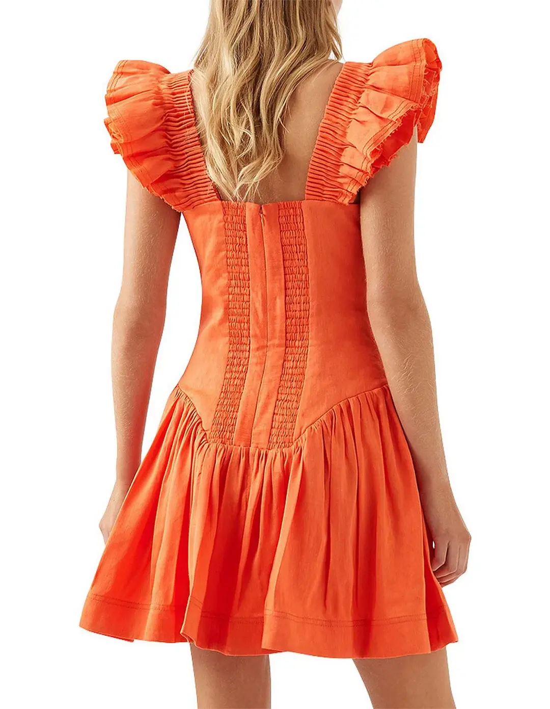 Aje Simone Frill Sleeve Mini Dress Orange Size 8 for rent on The Volte - main image
