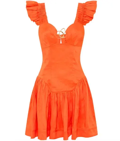 Aje Simone Frill Sleeve Mini Dress Orange Size 8 for rent on The Volte - main image