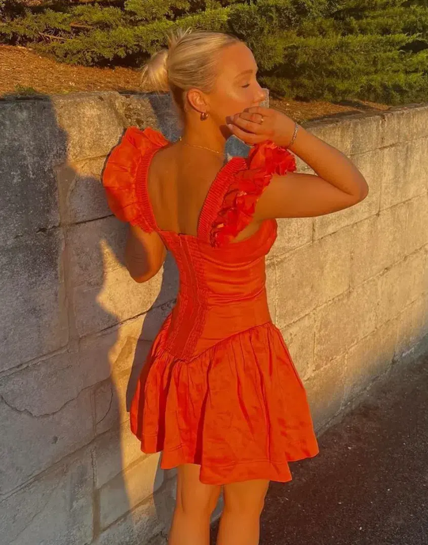 Aje Simone Frill Sleeve Mini Dress Orange Size 8 - Image 3