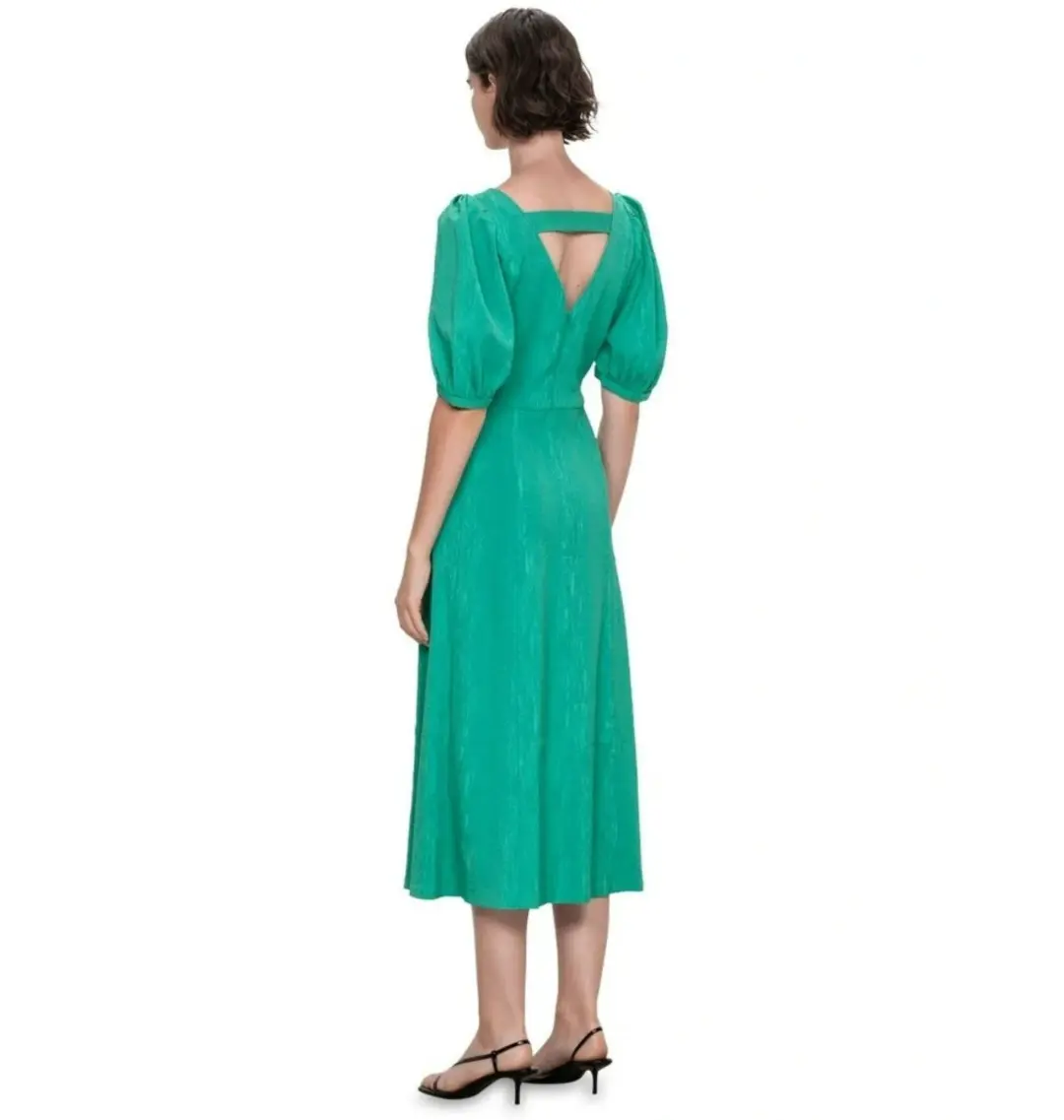 Veronika Maine Wood Jacquard Cross Back Midi Dress in Green Size AU 6 for rent on The Volte - main image
