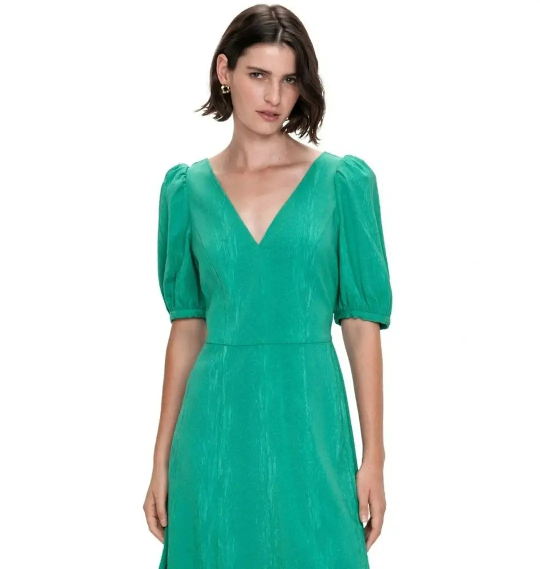 Veronika Maine Wood Jacquard Cross Back Midi Dress in Green Size AU 6 for rent on The Volte - main image