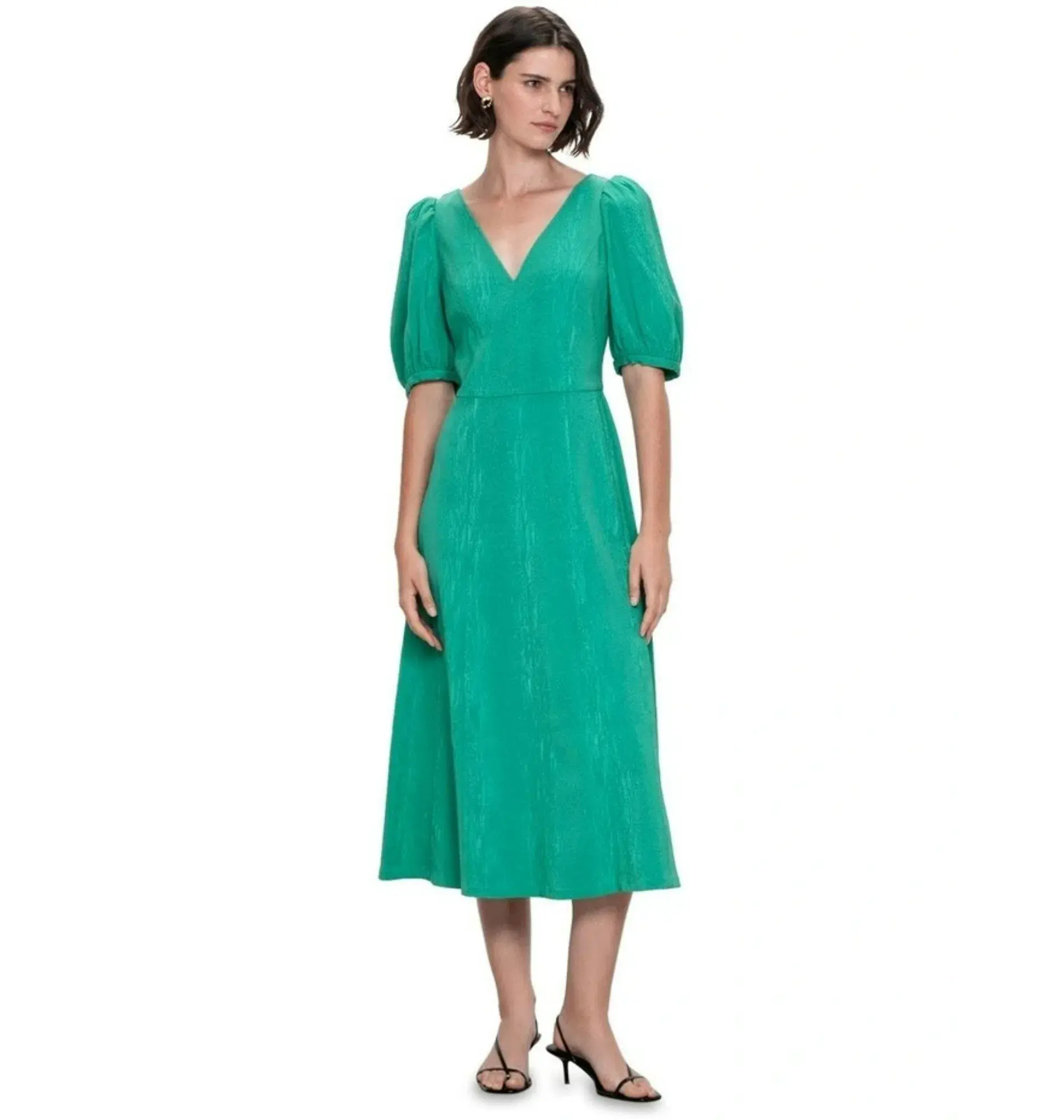 Veronika Maine Wood Jacquard Cross Back Midi Dress in Green Size AU 6 - Image 1