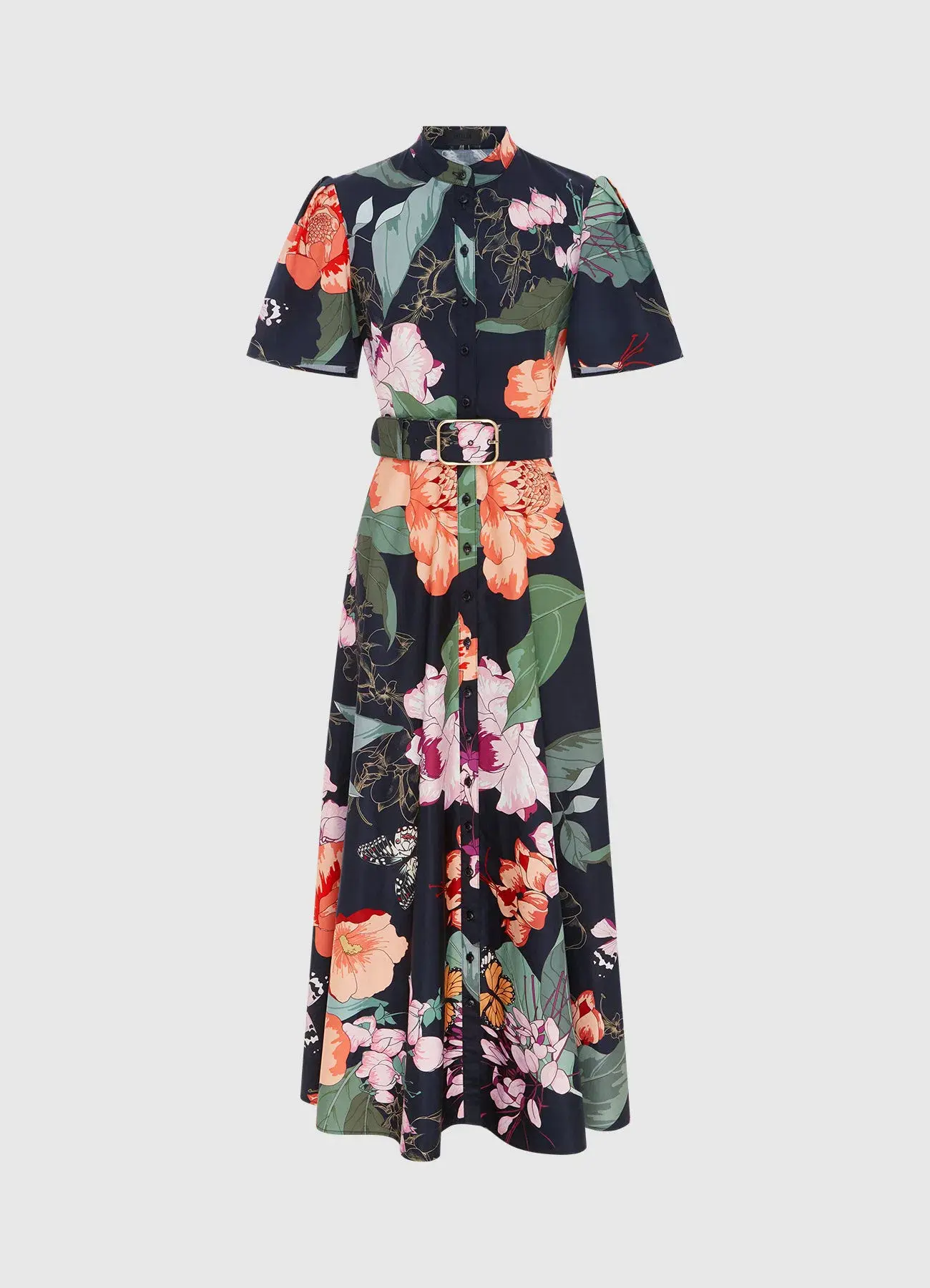 Leo Lin Bianca Short Sleeve Midi Dress in Lush Print Black Size AU 14  - Image 1