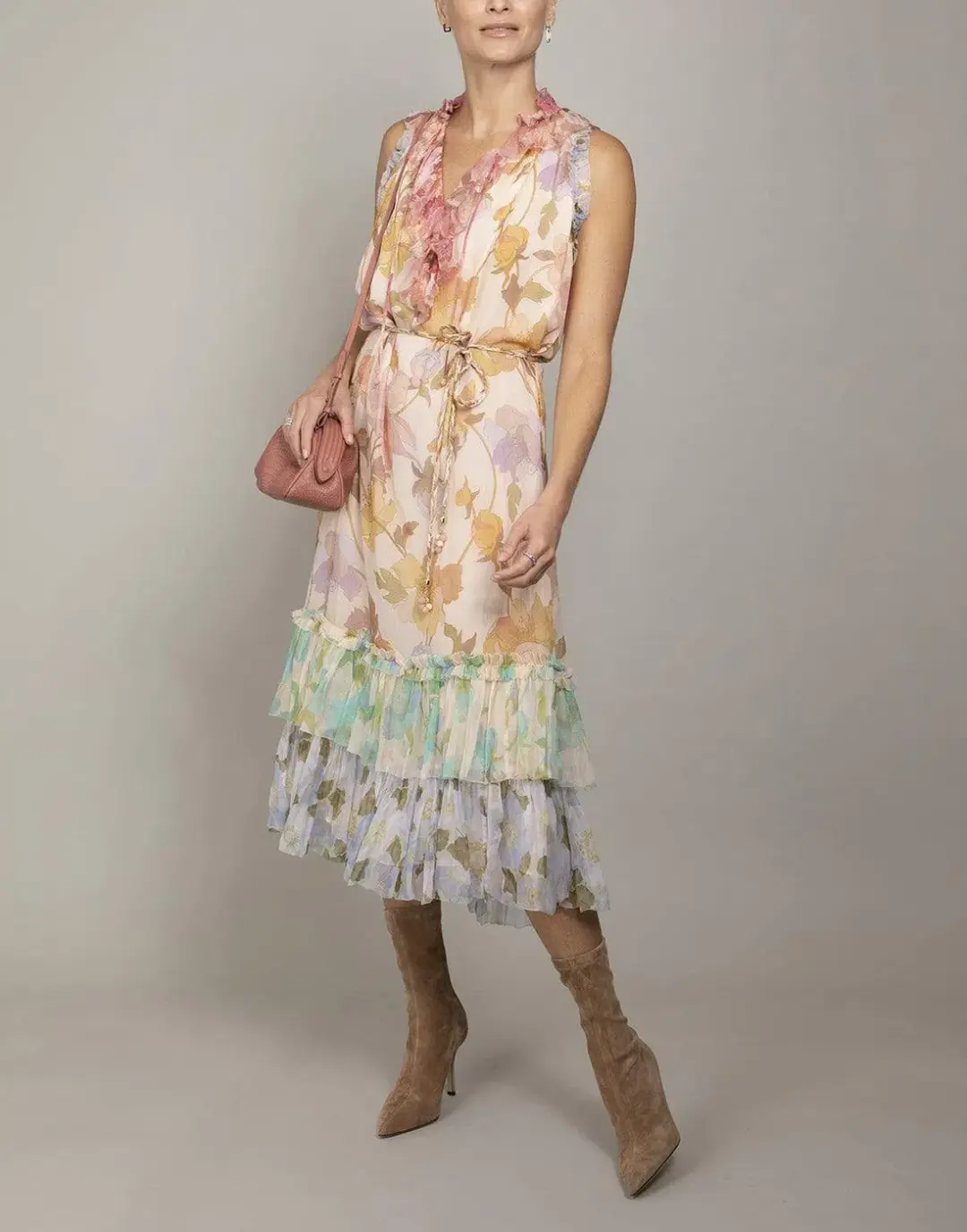Zimmermann Tempo Frilled Midi Dress Spliced Multi Size 0/Au 8  for rent on The Volte - main image