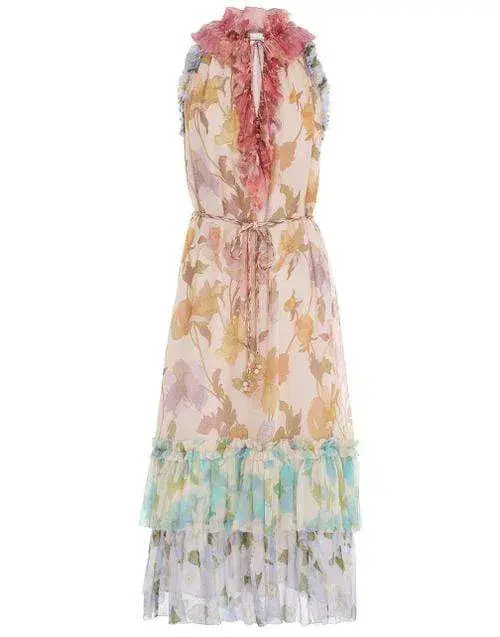 Zimmermann Tempo Frilled Midi Dress Spliced Multi Size 0/Au 8  - Image 2
