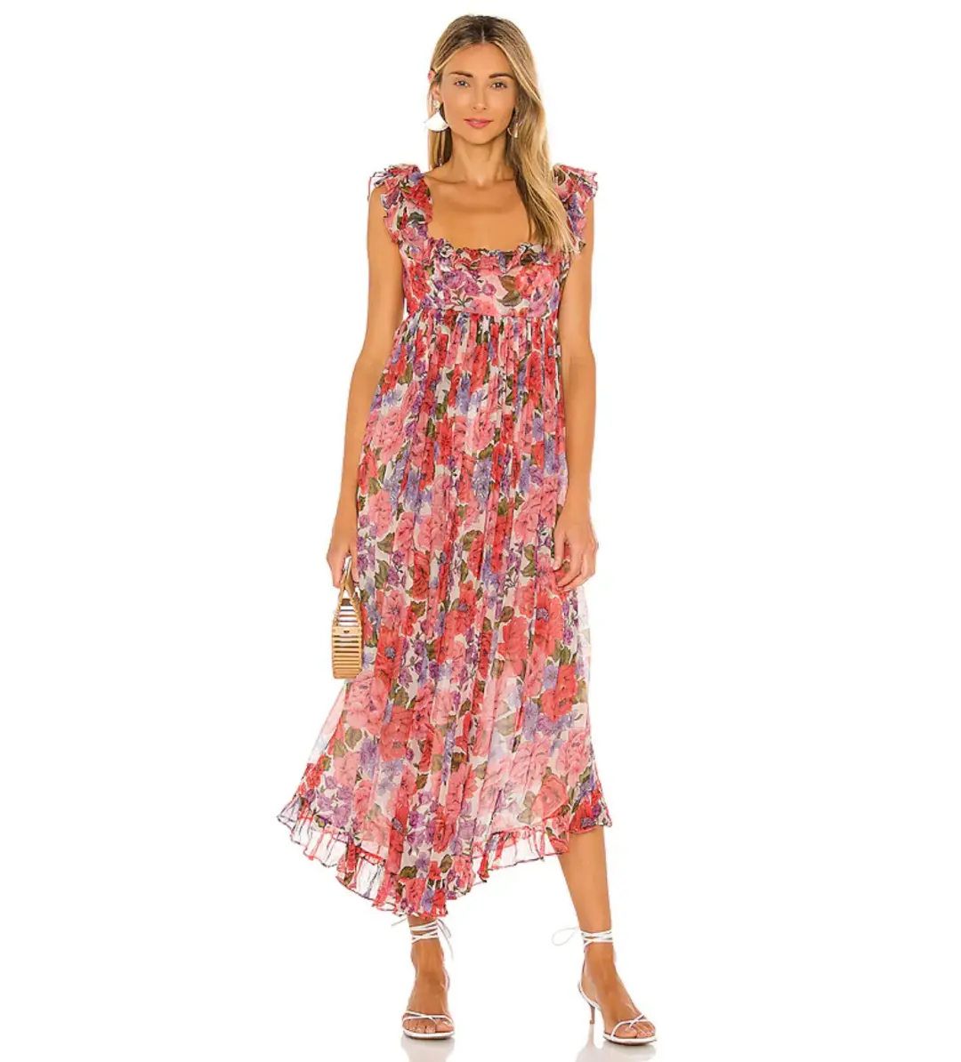 Zimmermann Poppy Frill Edge Midi Dress Crimson Floral Size 3/Au 14  for rent on The Volte - main image