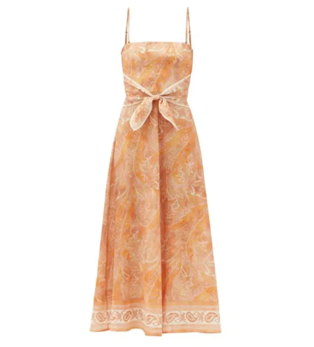 Zimmermann Brighton Tie-waist Paisley Midi Dress Orange/Print Size 0/Au 8 for rent on The Volte - main image