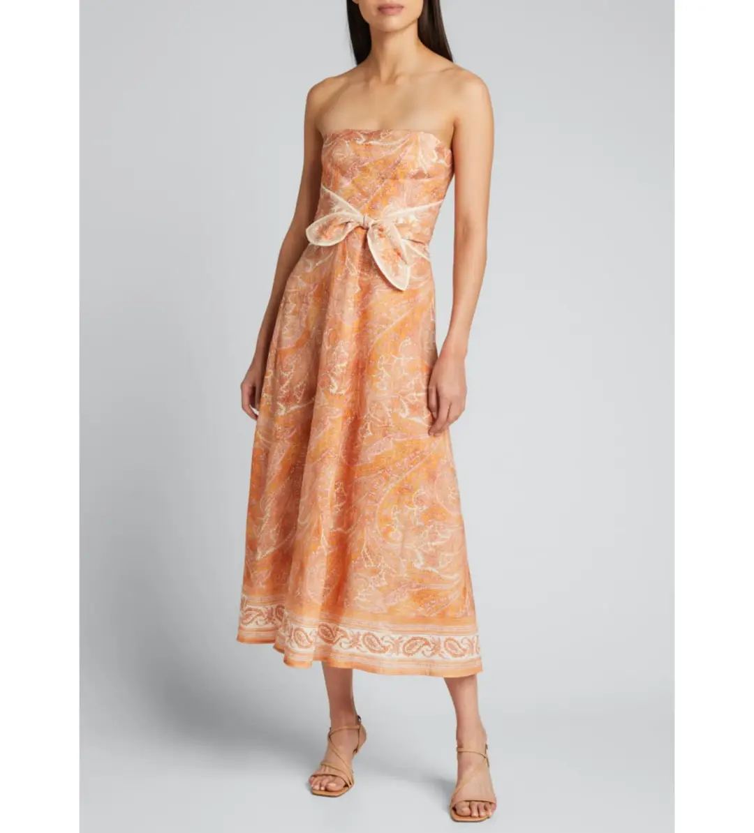 Zimmermann Brighton Tie-waist Paisley Midi Dress Orange/Print Size 0/Au 8 for rent on The Volte - main image