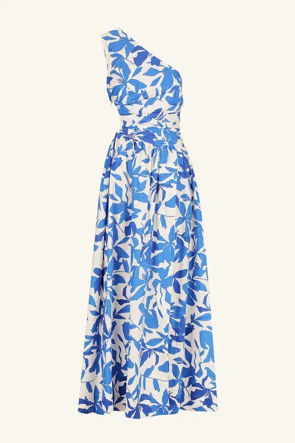 Shona Joy Bleue Asymmetrical Cut Out Maxi Dress in Blue/White Size 10 for rent on The Volte - main image