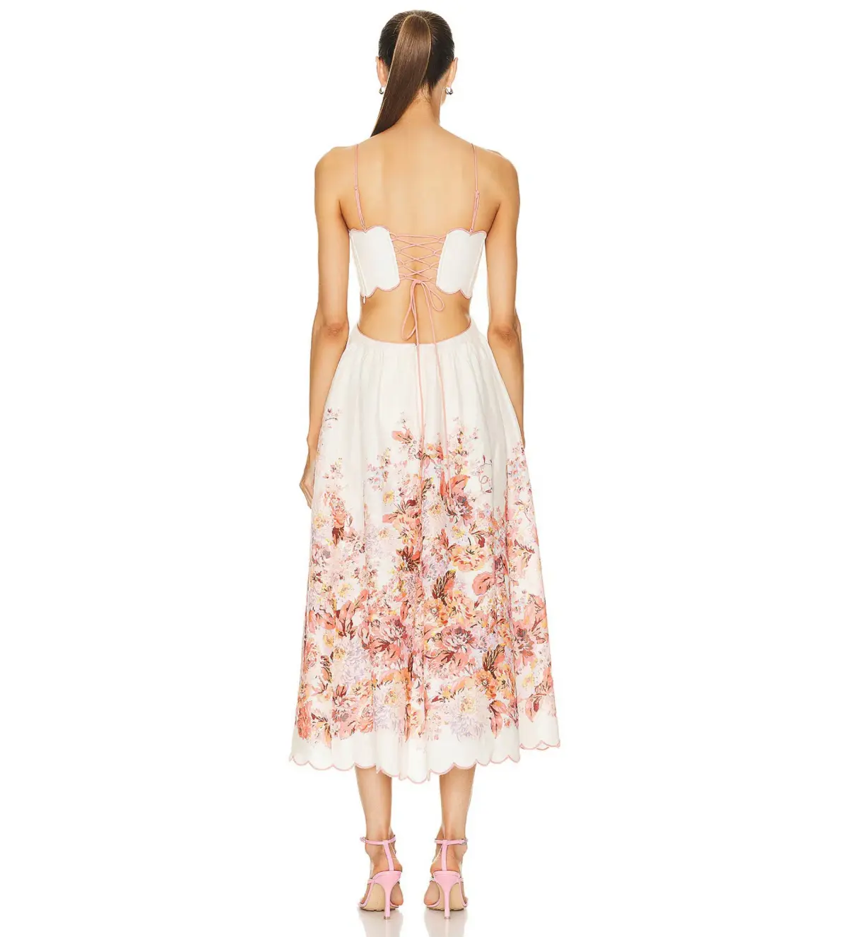 Zimmermann Devi Scallop Midi Dress in Cream Floral Size 0P/Au 6 - Image 2
