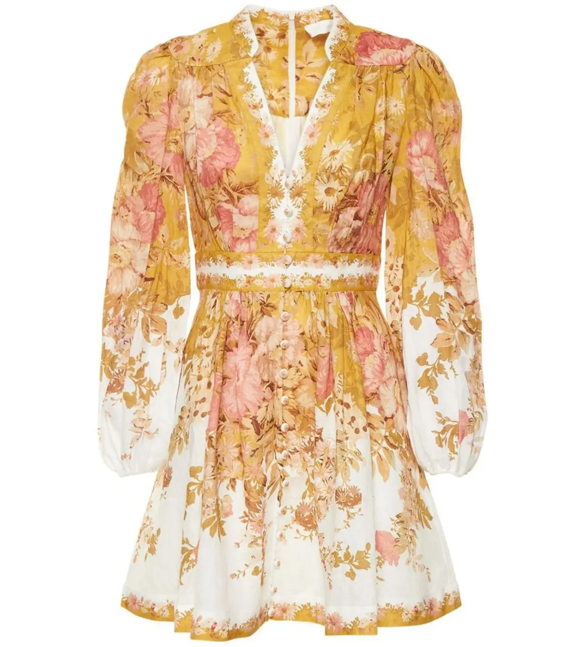 Zimmermann The Pattie Plunge Mini Dress in Mustard Floral Size 0P / AU 6  - Image 2