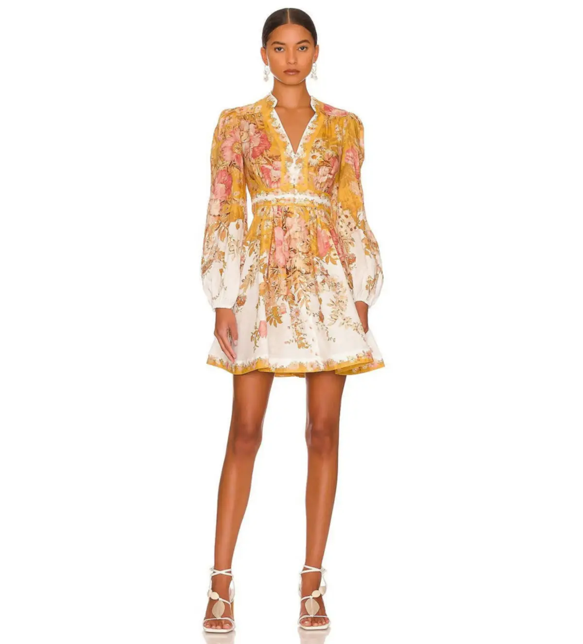 Zimmermann The Pattie Plunge Mini Dress in Mustard Floral Size 0P / AU 6  - Image 1