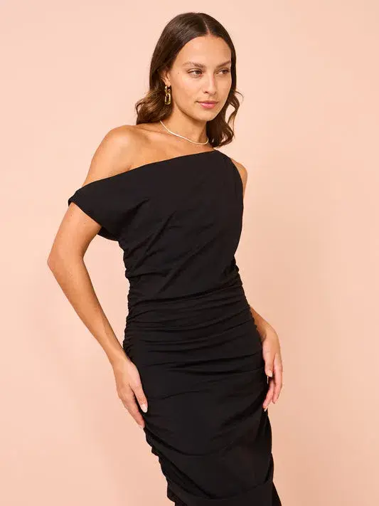 Issy One Shoulder Midi Dress Black Size 12  for rent on The Volte - main image