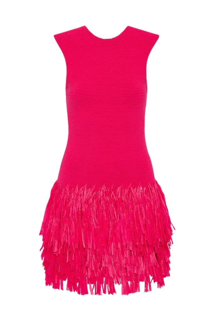 AJE Rushes Raffia Knit Mini Dress Hot Pink Size Large / Size 12  - Image 4