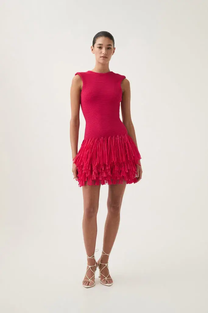 AJE Rushes Raffia Knit Mini Dress Hot Pink Size Large / Size 12  - Image 1