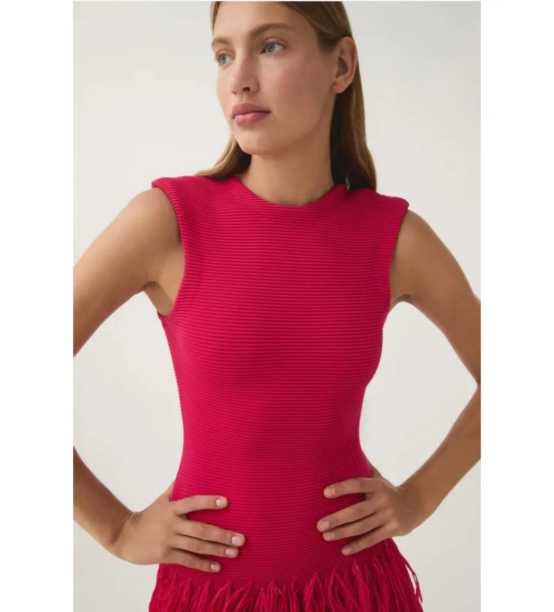 AJE Rushes Raffia Knit Mini Dress Hot Pink Size Large / Size 12  - Image 3