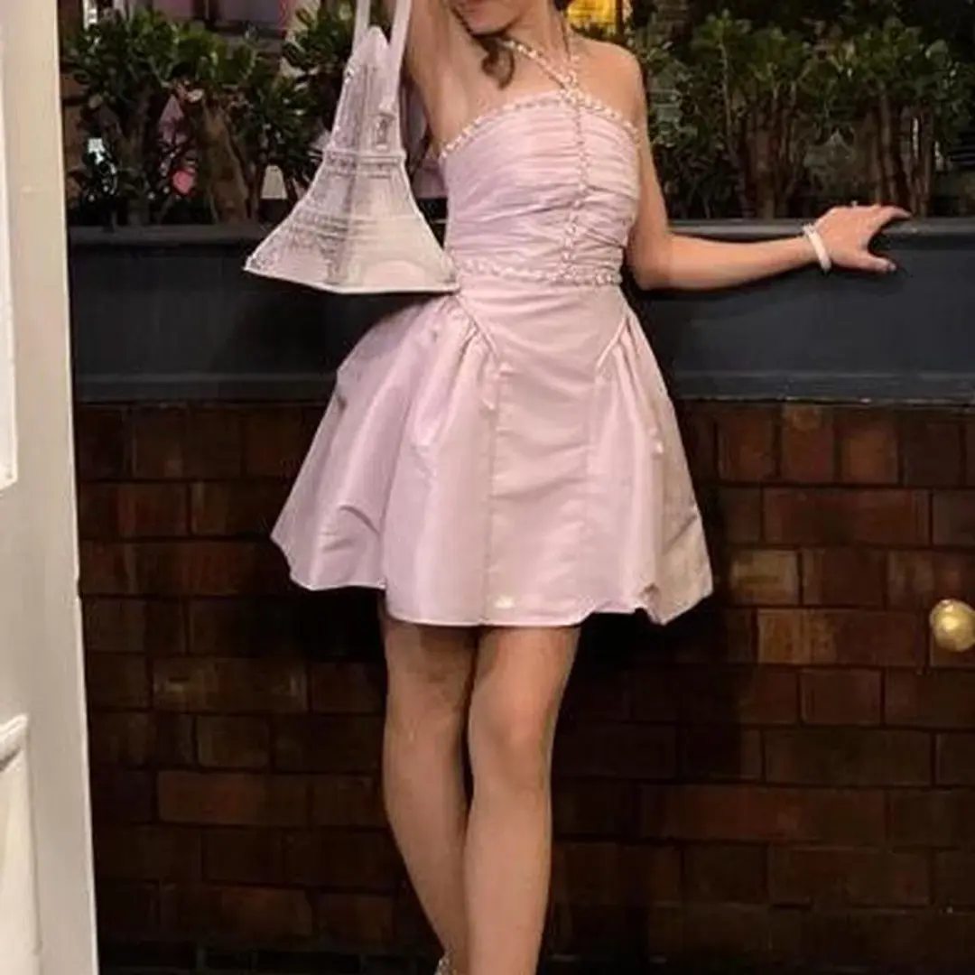 Self Portrait Crystal Embellished Ruched Taffeta Mini Dress Lilac Size 6 for rent on The Volte - main image