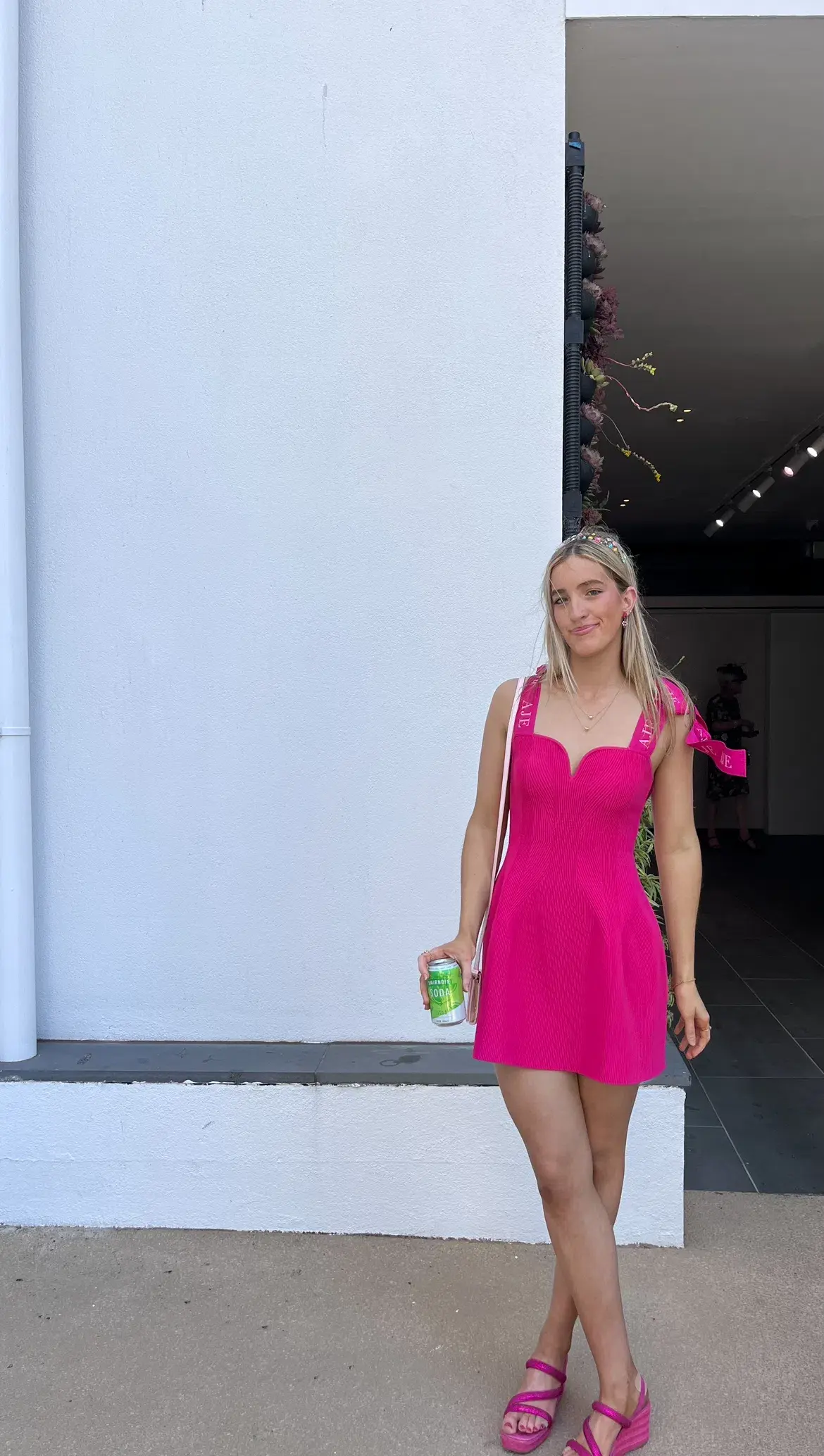 Aje Amber Knit Tie Shoulder Mini Dress Pink Size Small / AU 8 - Image 4