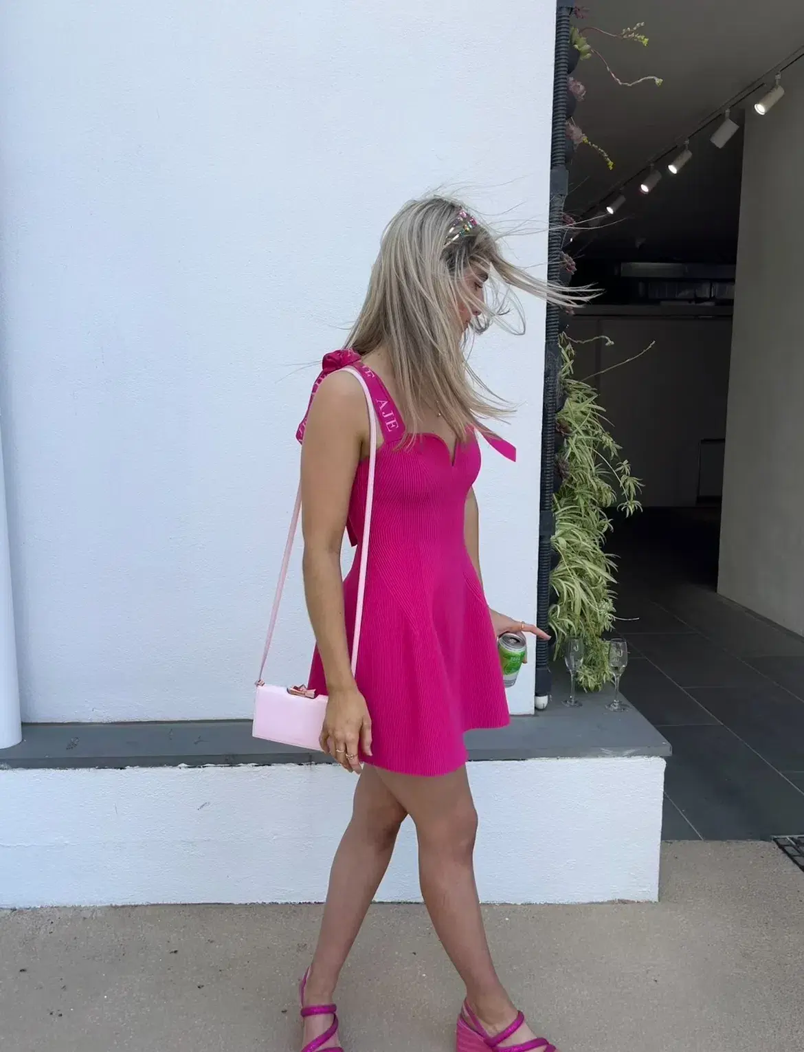 Aje Amber Knit Tie Shoulder Mini Dress Pink Size Small / AU 8 - Image 8