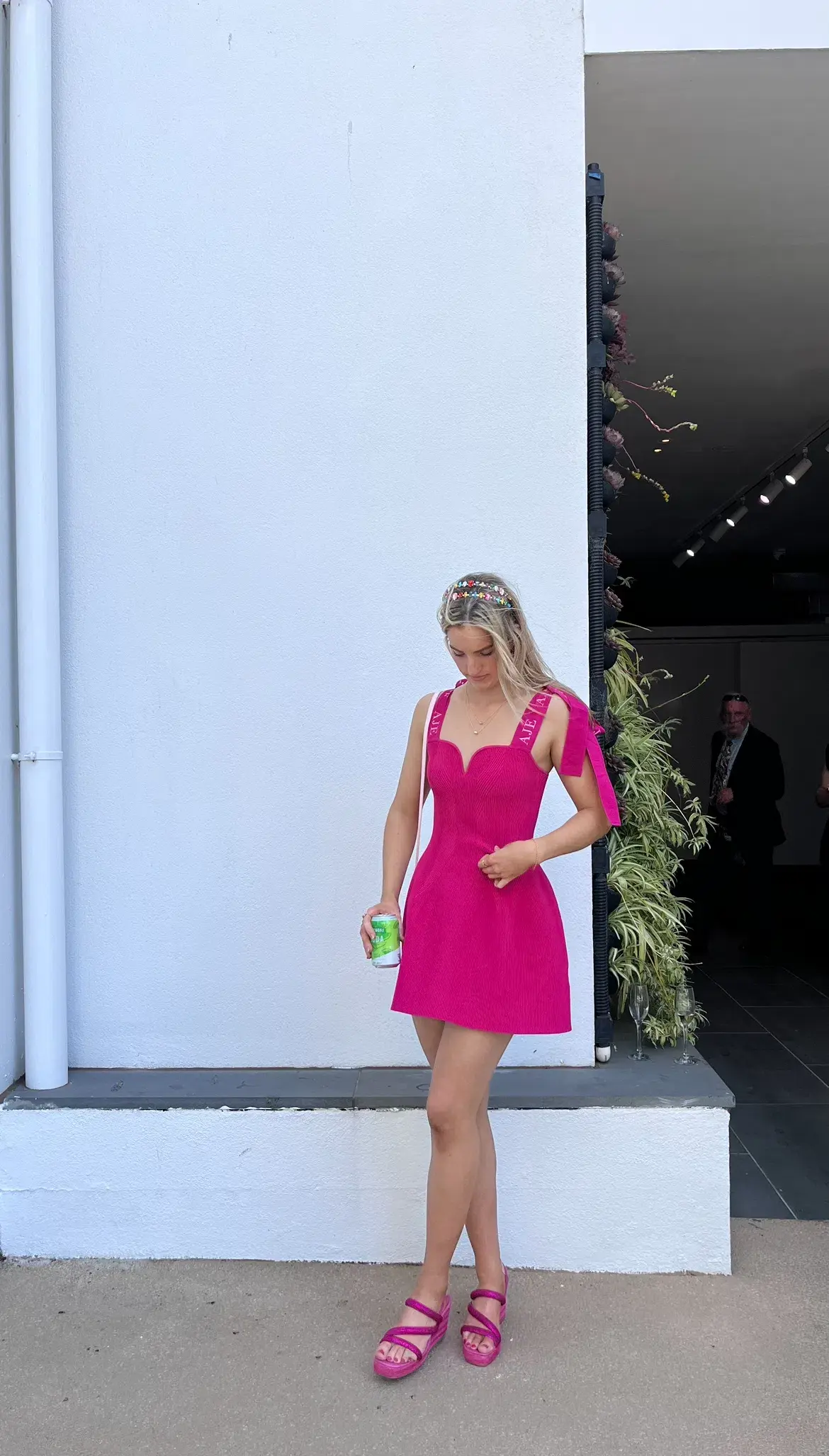 Aje Amber Knit Tie Shoulder Mini Dress Pink Size Small / AU 8 - Image 6