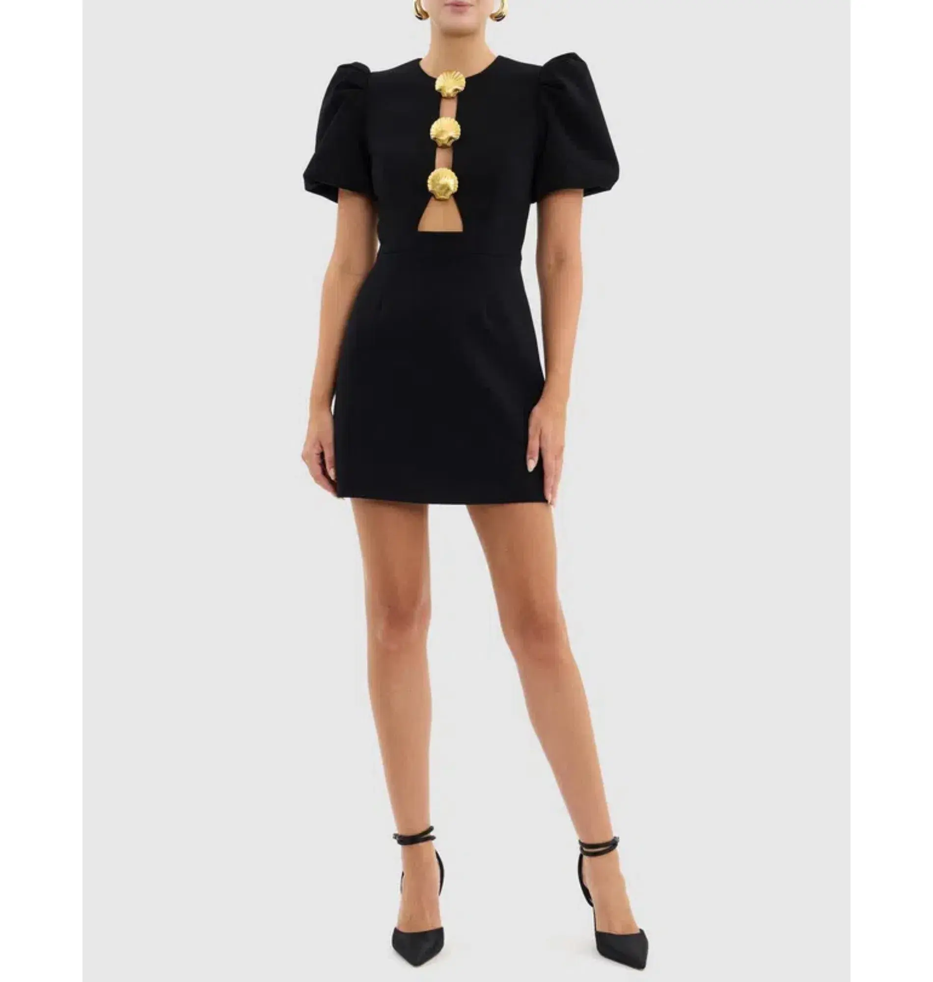 Rebecca Vallance Sirene Puff Sleeve Mini Dress Black Size AU 6 - Image 1