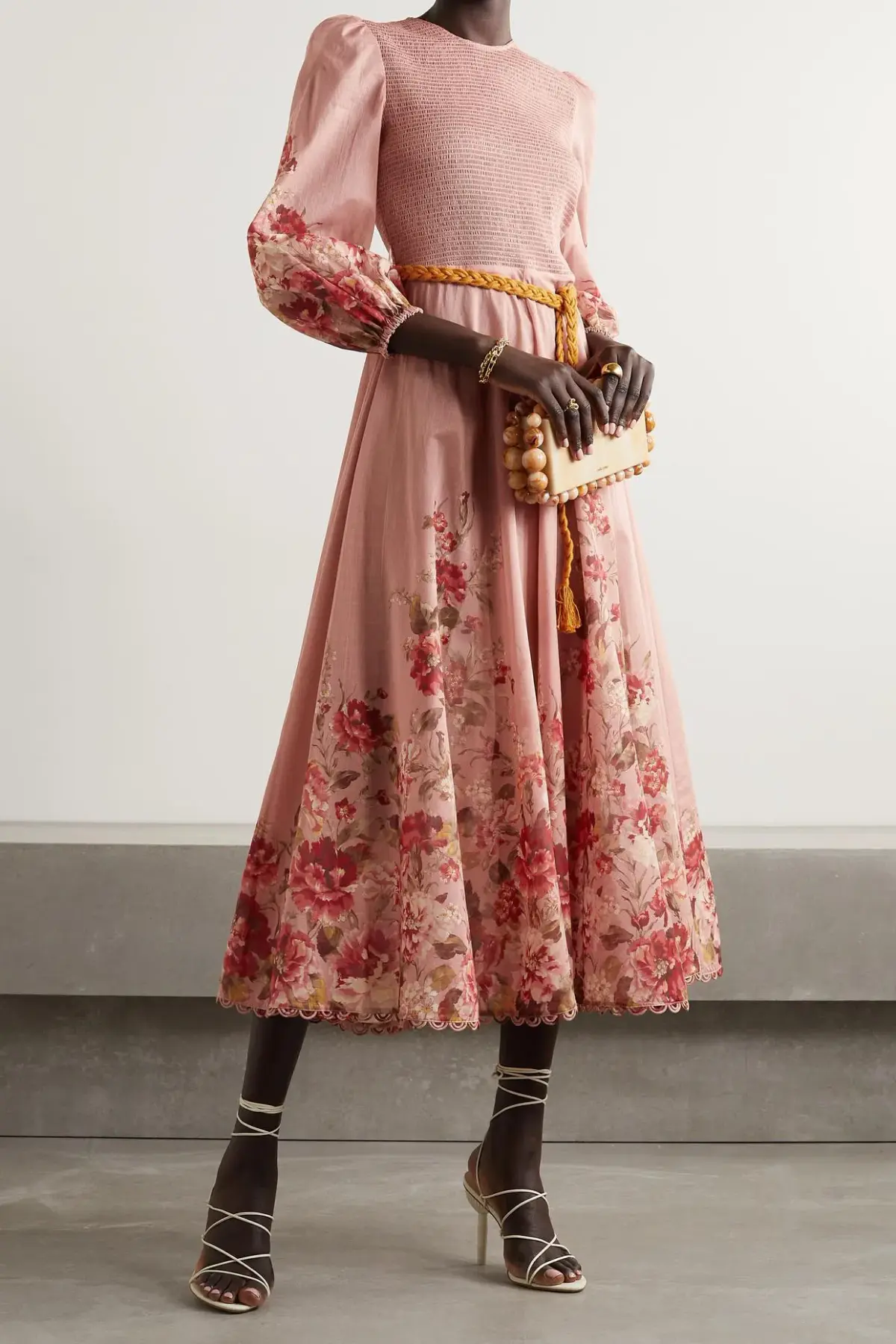Zimmermann Cassia Shirred Midi Dress Musk Floral Size 1 / AU 10 - Image 3