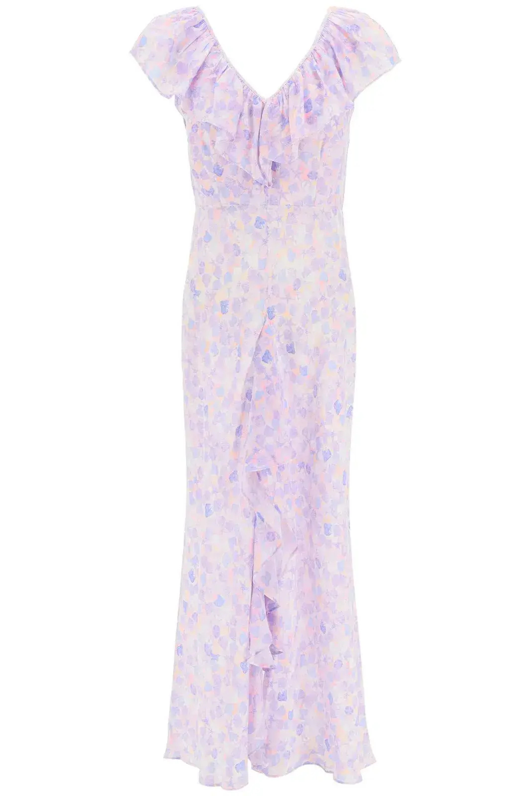 Rixo London Antoinette Silk Crepe De Chine Midi Dress In Purple Printed Size XS / AU 6 for rent on The Volte - main image