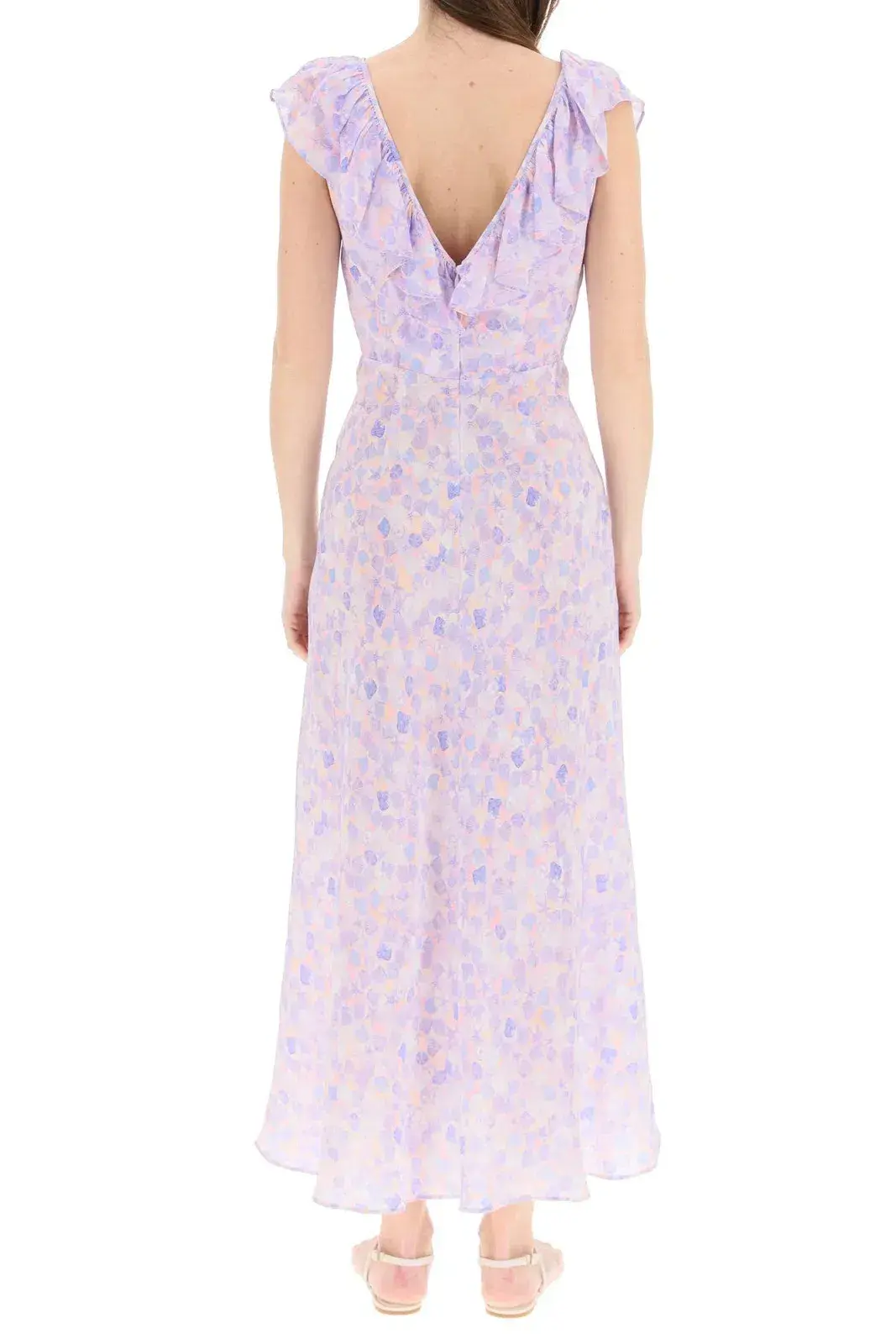 Rixo London Antoinette Silk Crepe De Chine Midi Dress In Purple Printed Size XS / AU 6 for rent on The Volte - main image