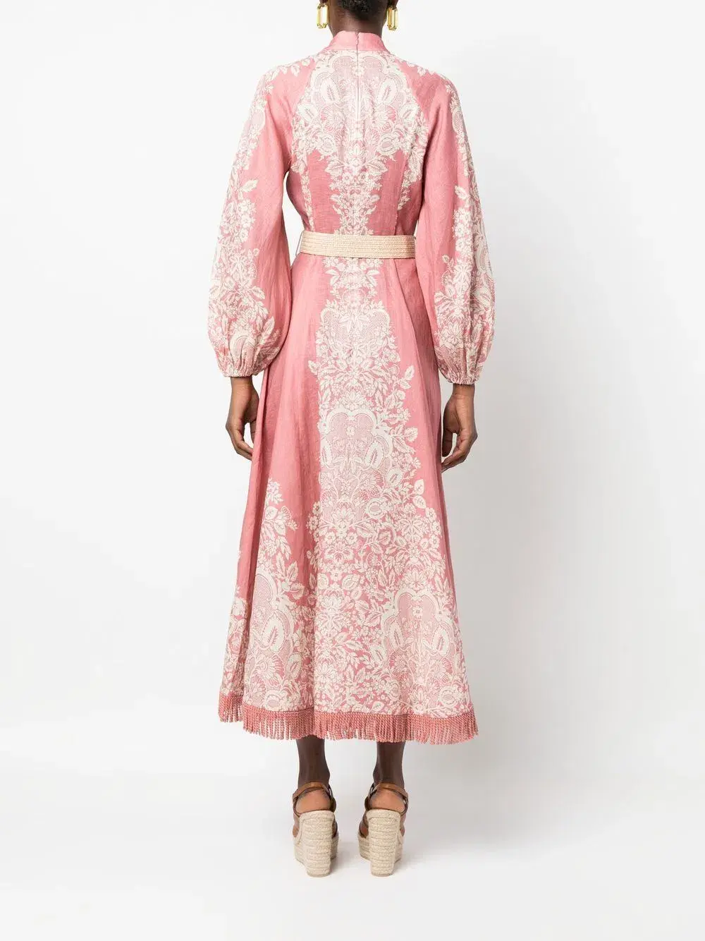 Zimmermann Pattie Fringed Midi Dress Rose Baroque Floral Size 1 / AU 10 - Image 3