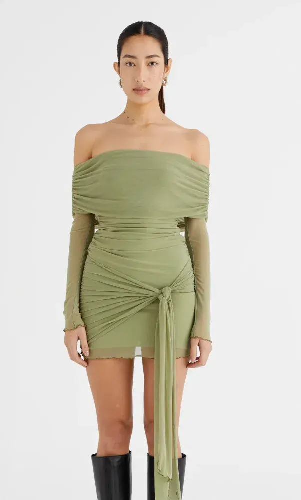 Benni Yasmin Off Shoulder Mini Dress Pistachio Green Size 8 - Image 7