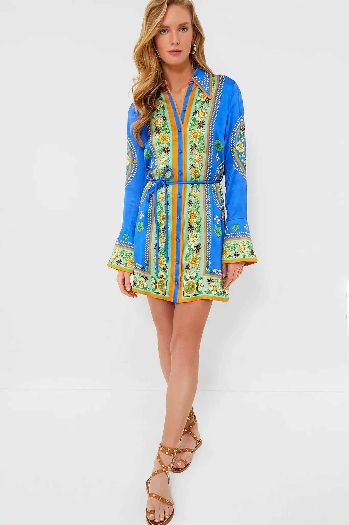 Alemais Linda Satin Mini Dress Blue Floral Size 14 - Image 2