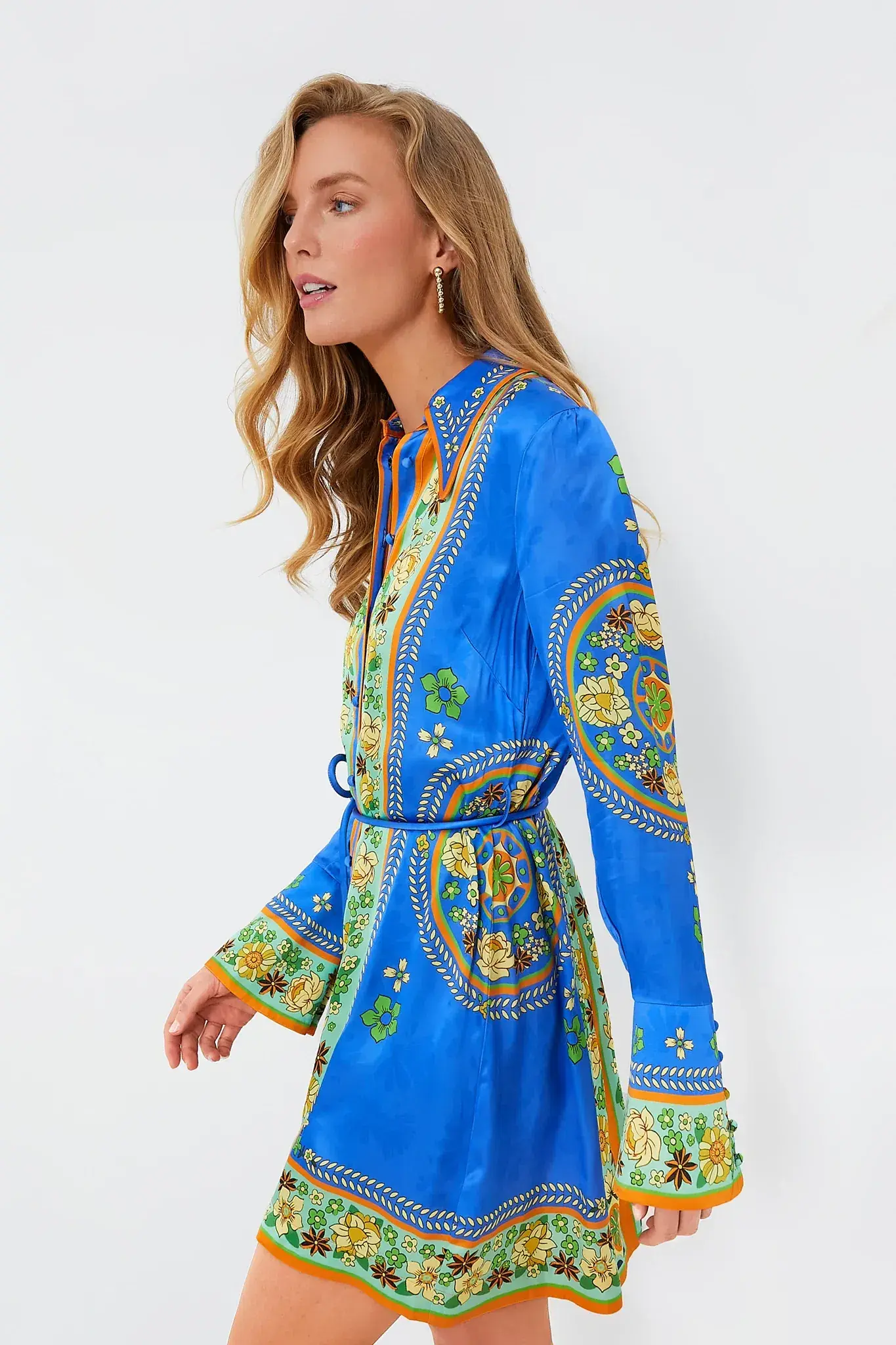 Alemais Linda Satin Mini Dress Blue Floral Size 14 - Image 3