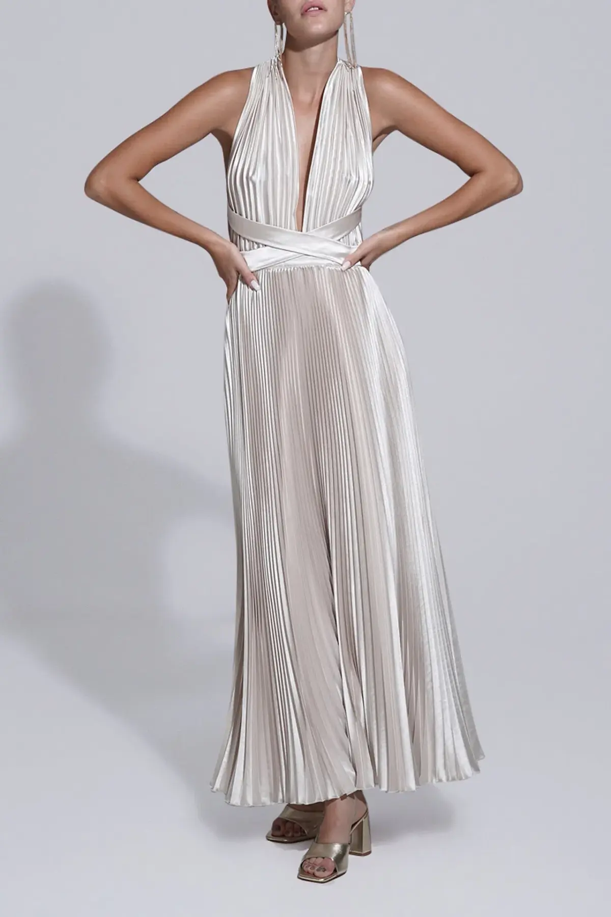 L’Idee Moderniste Midi Gown Champagne Size 10 - Image 2
