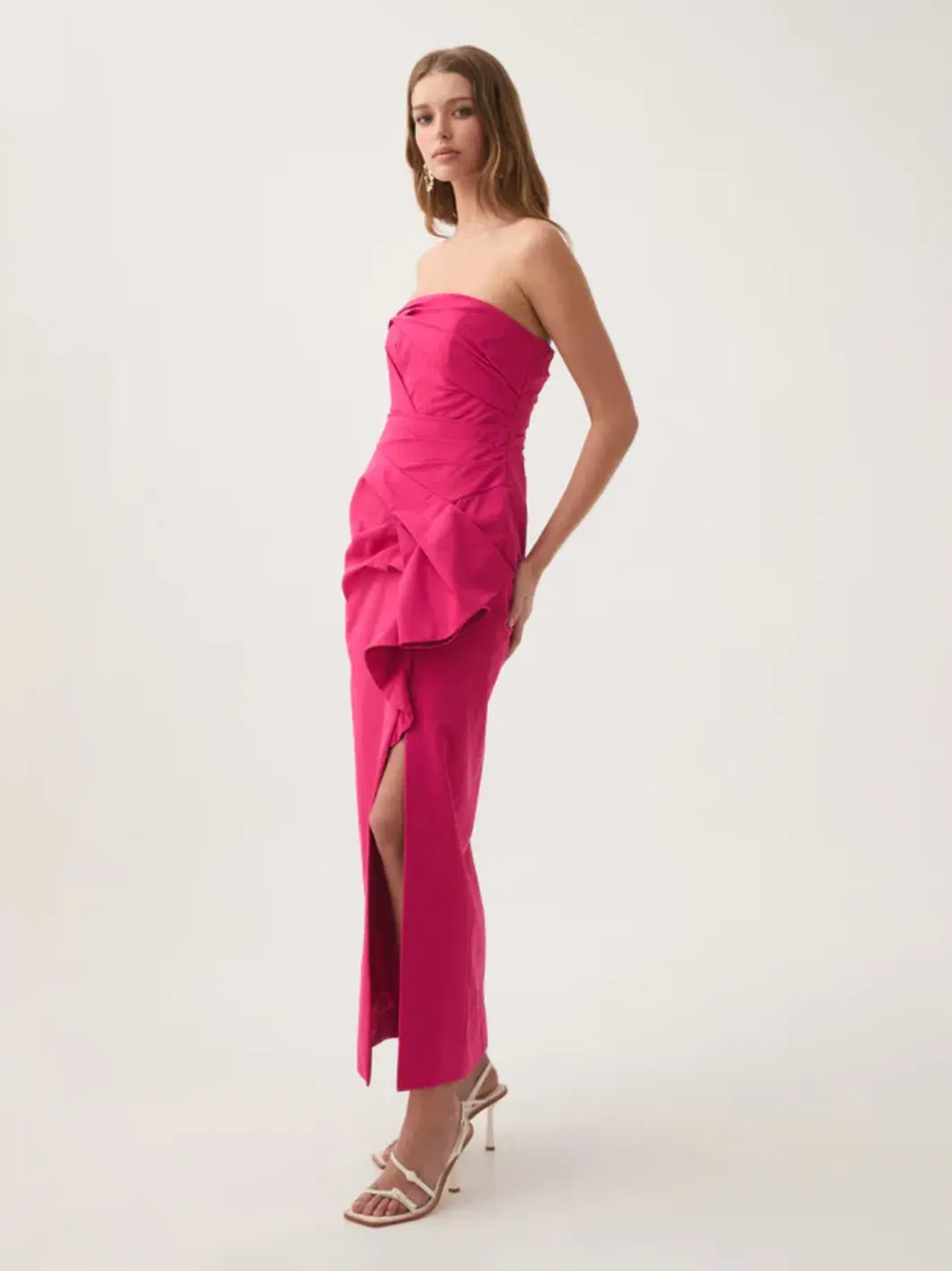 Aje Roma Draped Midi Dress Rich Magenta Size 6 - Image 2