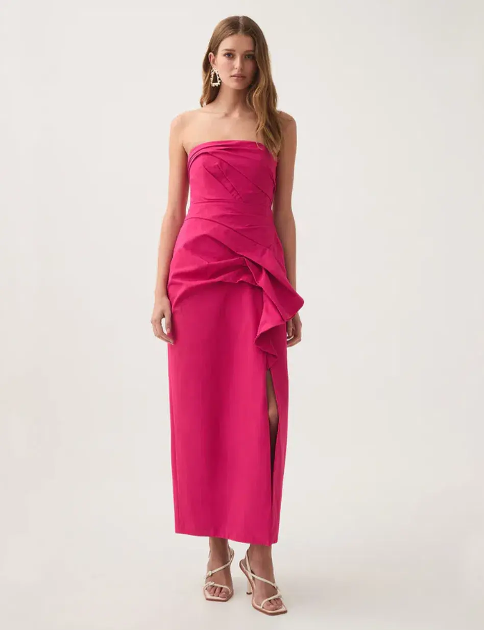 Aje Roma Draped Midi Dress Rich Magenta Size 6 - Image 1