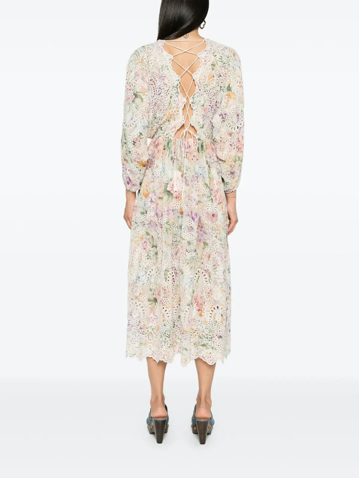 Zimmermann Halliday Embroidered Midi Dress Multi Watercolour Floral Size 1 / AU 10 - Image 2