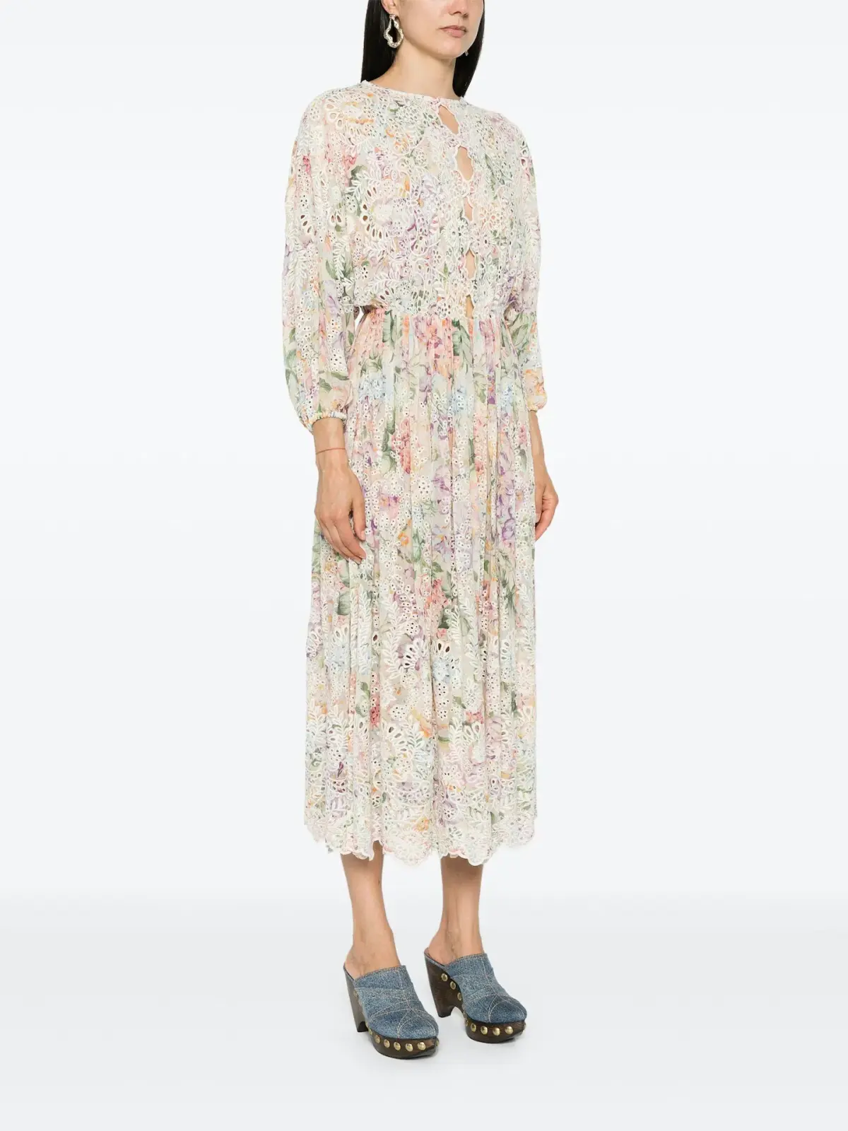 Zimmermann Halliday Embroidered Midi Dress Multi Watercolour Floral Size 1 / AU 10 - Image 1