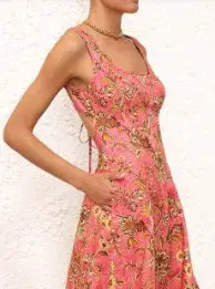 Zimmermann Junie Cut Out Midi Dress Pink/Gold Floral Size 1 / AU 10 - Image 2