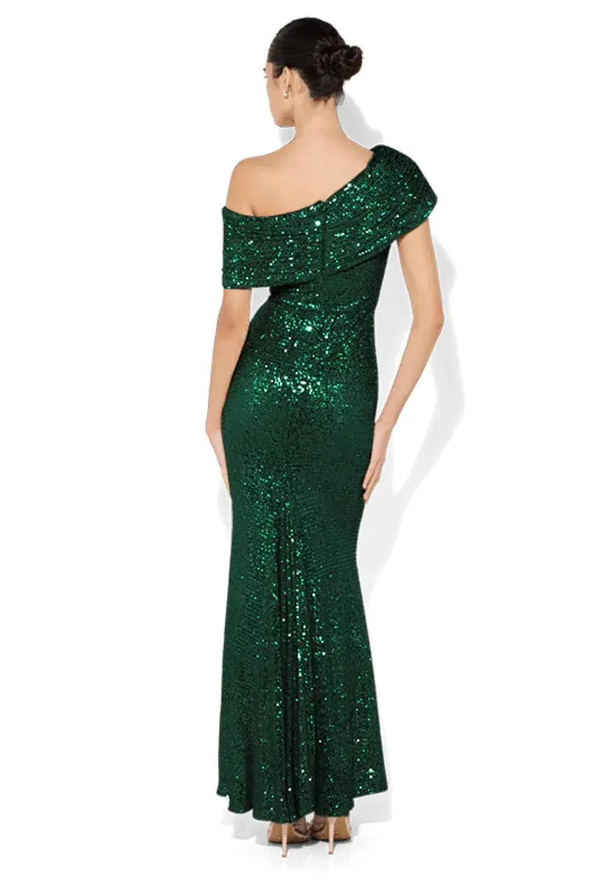 Montique Grace Sequin Gown Emerald Size 10 for rent on The Volte - main image