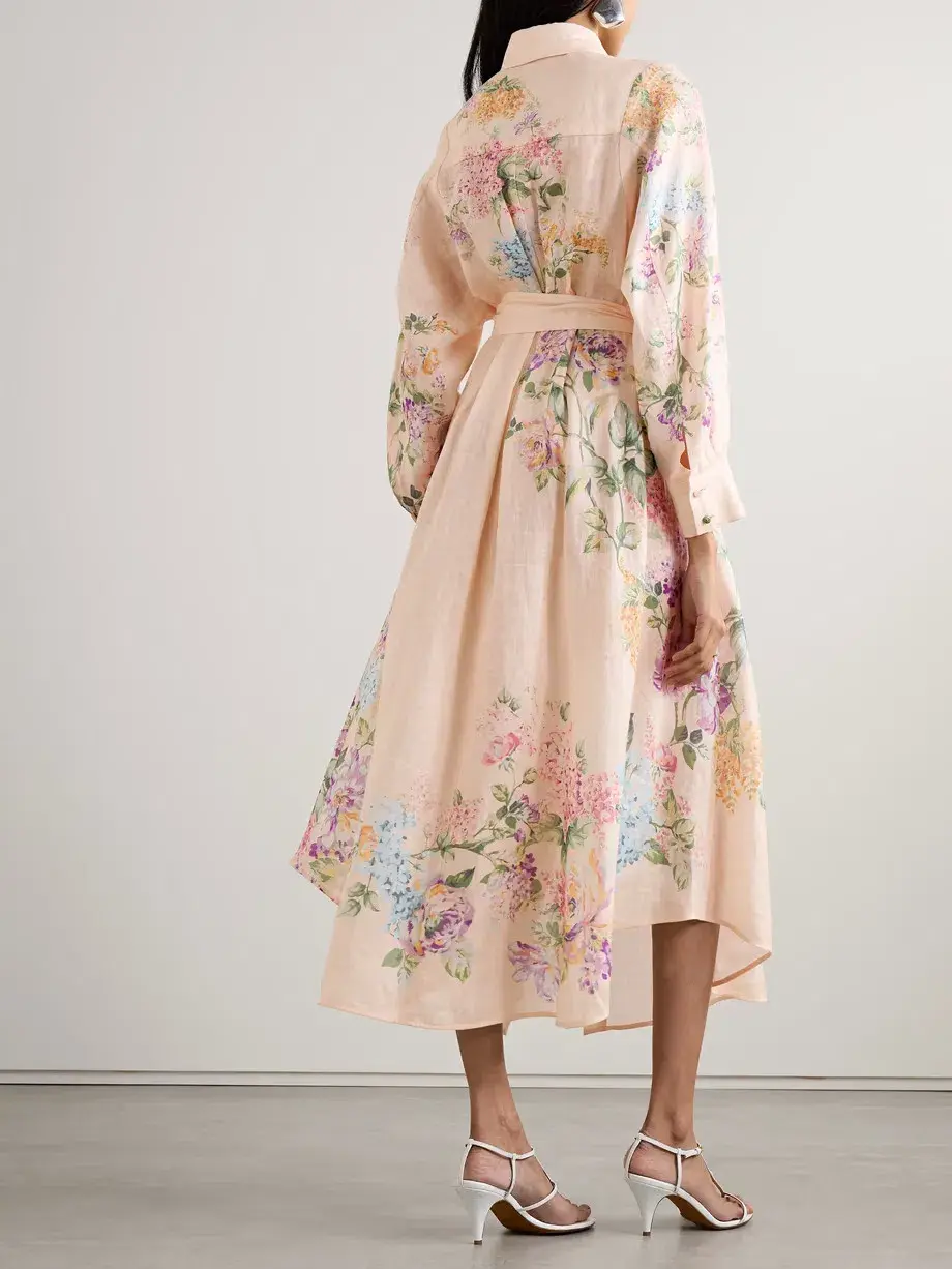Zimmermann Halliday Long Sleeve Linen Midi Shirtdress in Cream Watercolour Floral Size 0 / AU 8 - Image 2