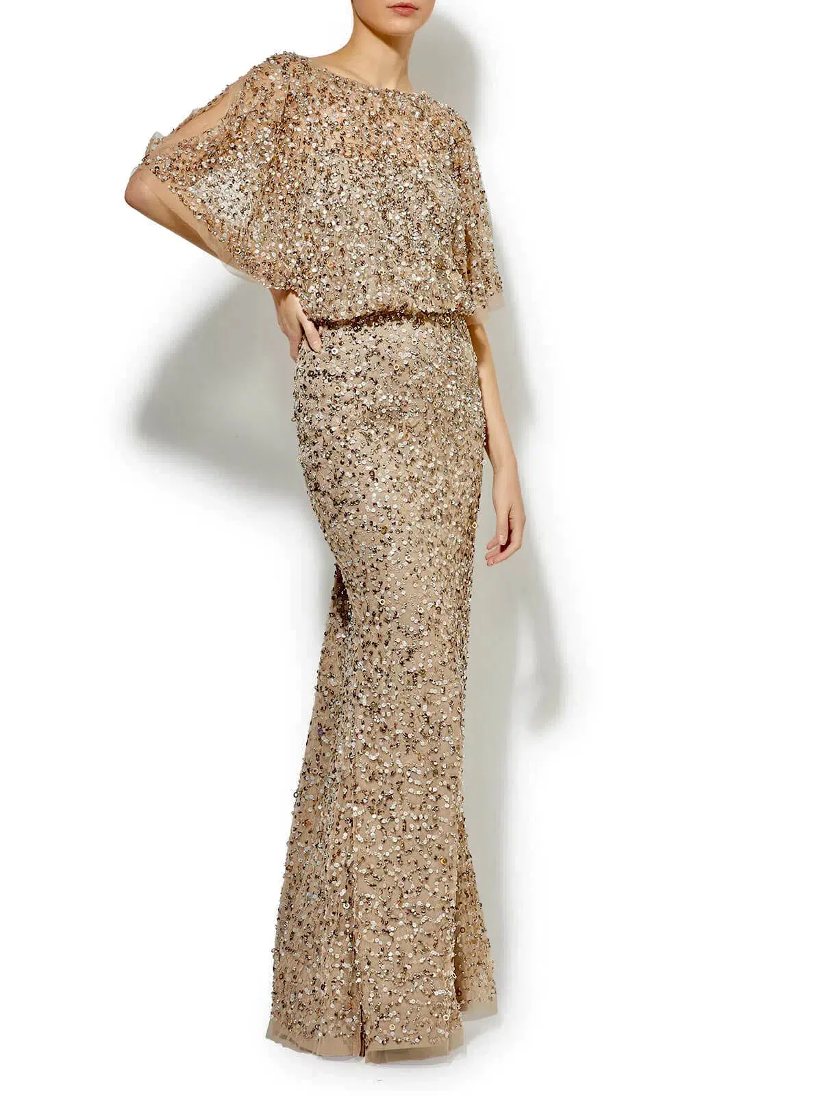 Montique Mimi Hand Beaded Sequin Gown Nude Size 8 - Image 2