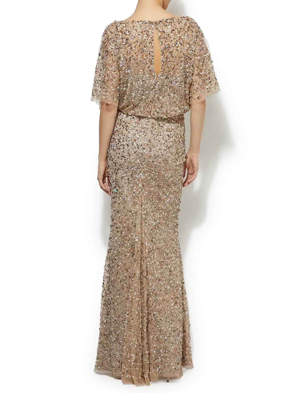 Montique Mimi Hand Beaded Sequin Gown Nude Size 8 - Image 3