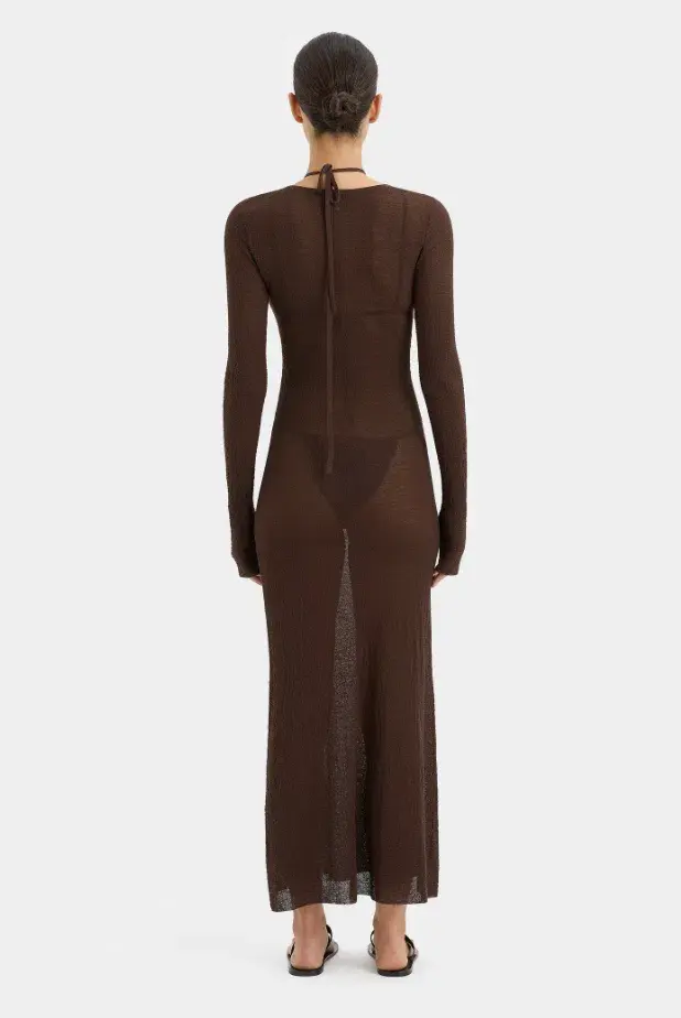 Sir the Label Emmeline Halterneck Long Sleeve Dress Chocolate Size 0 / AU 6 - Image 3