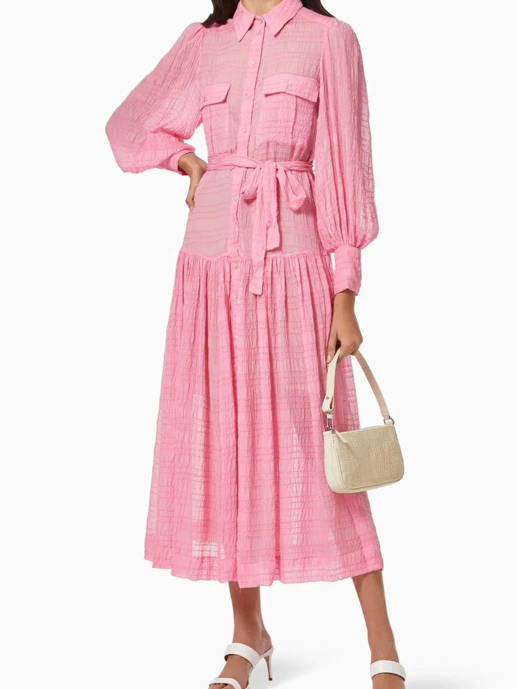 Alemais Antonella Silk Embroidered Shirt Maxi Dress Pink Size 6 AU for rent on The Volte - main image