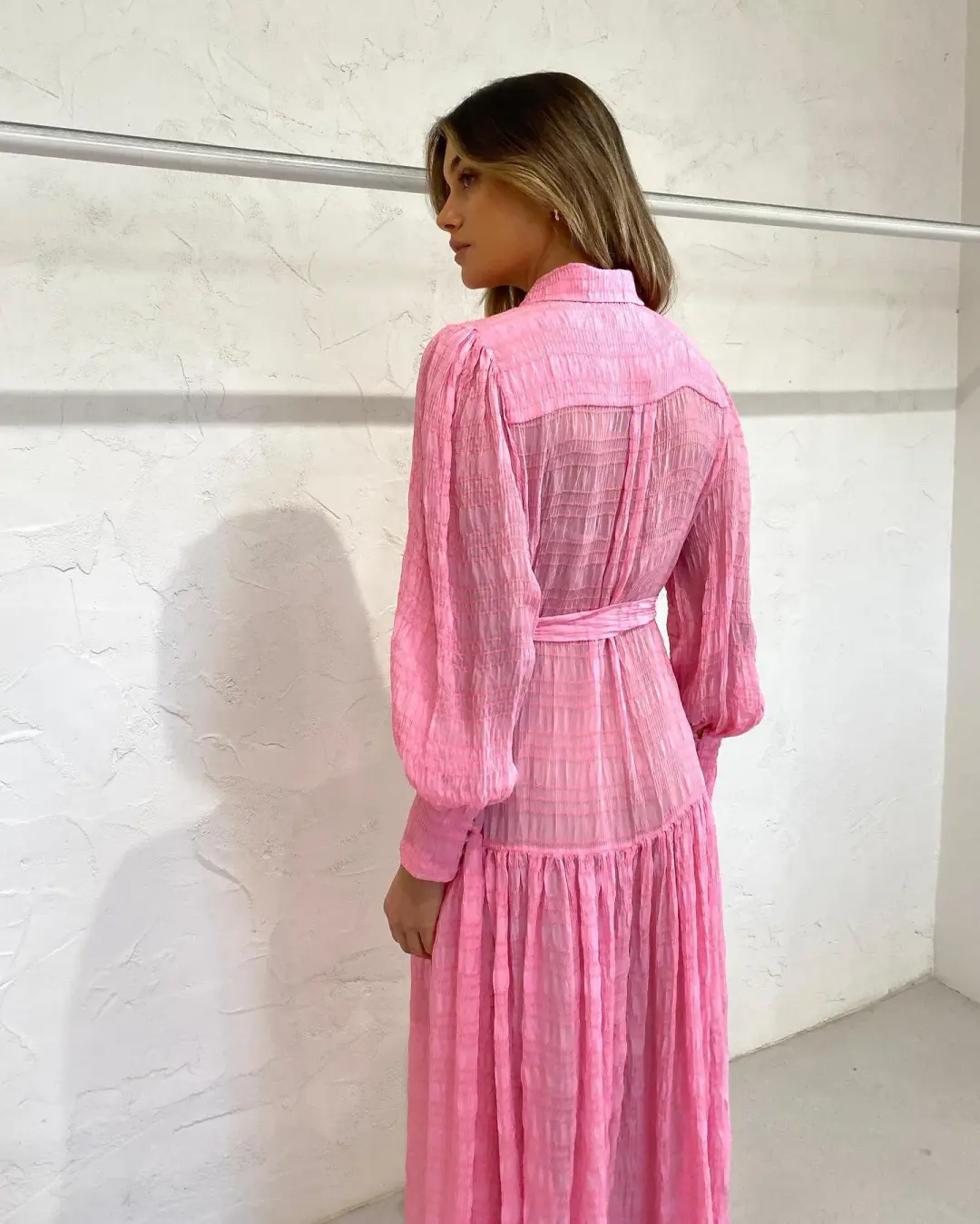 Alemais Antonella Silk Embroidered Shirt Maxi Dress Pink Size 6 AU for rent on The Volte - main image
