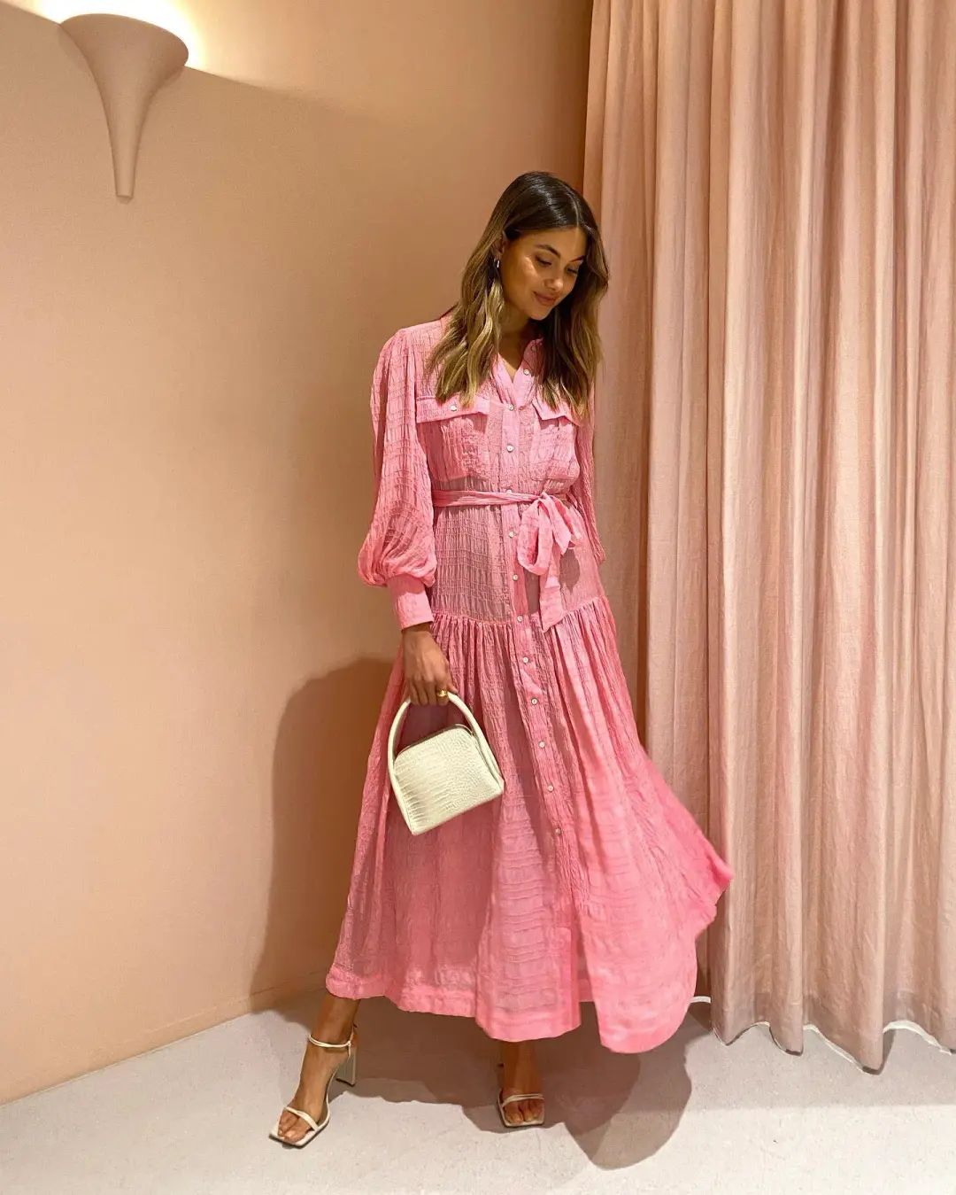 Alemais Antonella Silk Embroidered Shirt Maxi Dress Pink Size 6 AU for rent on The Volte - main image