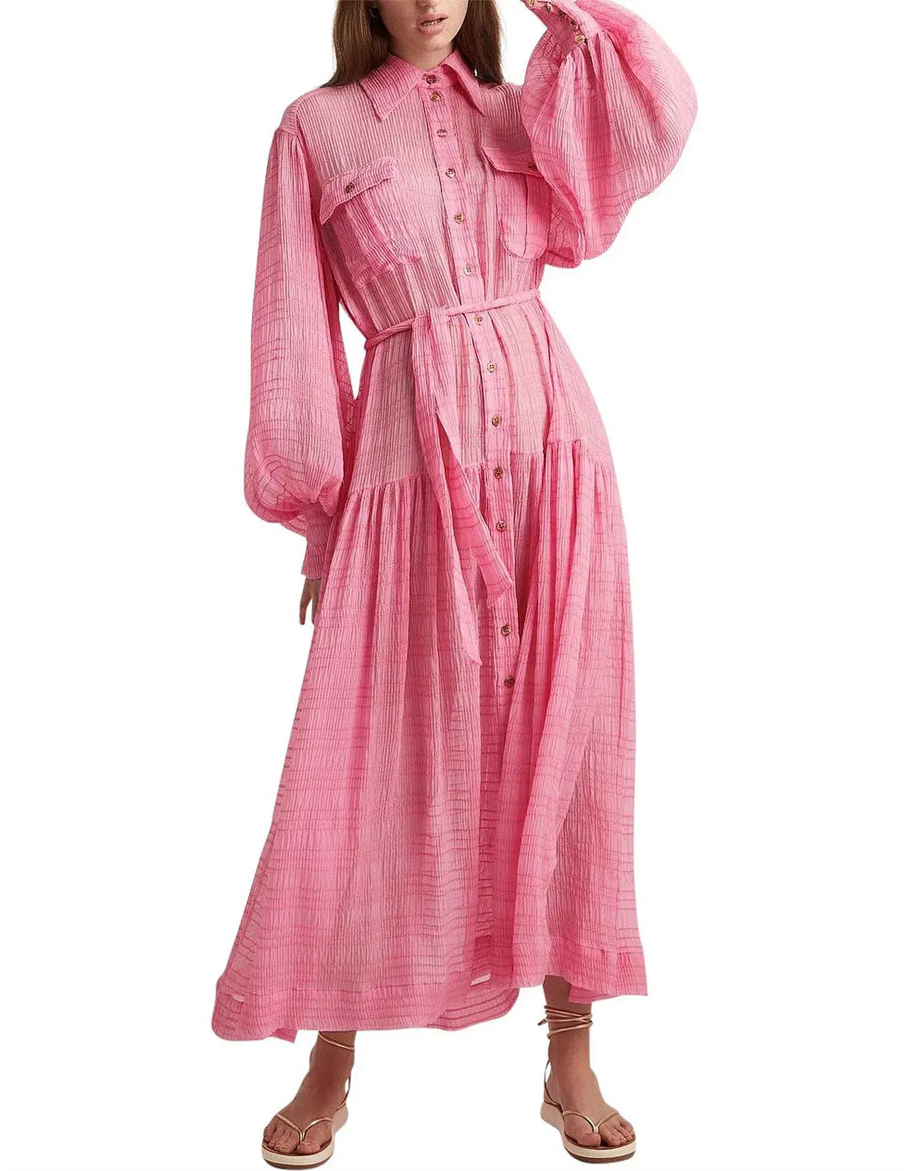 Alemais Antonella Silk Embroidered Shirt Maxi Dress Pink Size 6 AU - Image 1