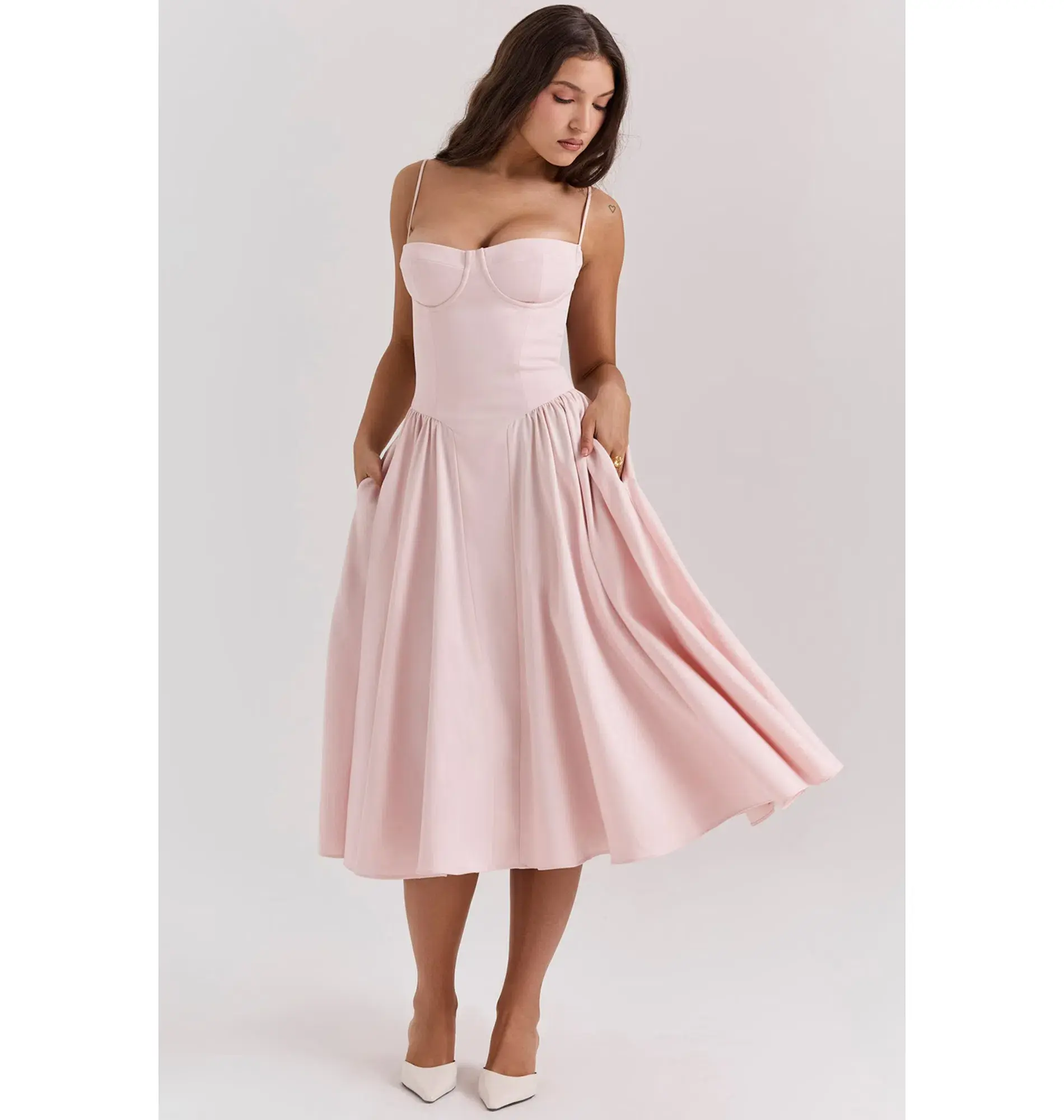 House Of CB Samaria Corset Midi Dress Ballerina Pink Size XS / AU 6 - Image 2
