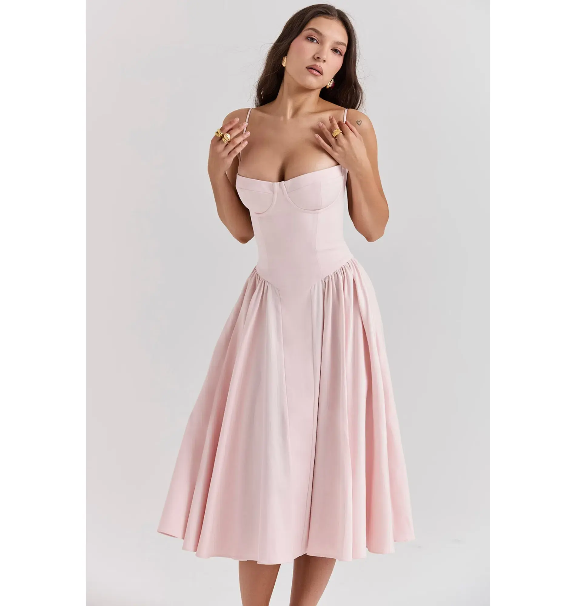 House Of CB Samaria Corset Midi Dress Ballerina Pink Size XS / AU 6 - Image 3